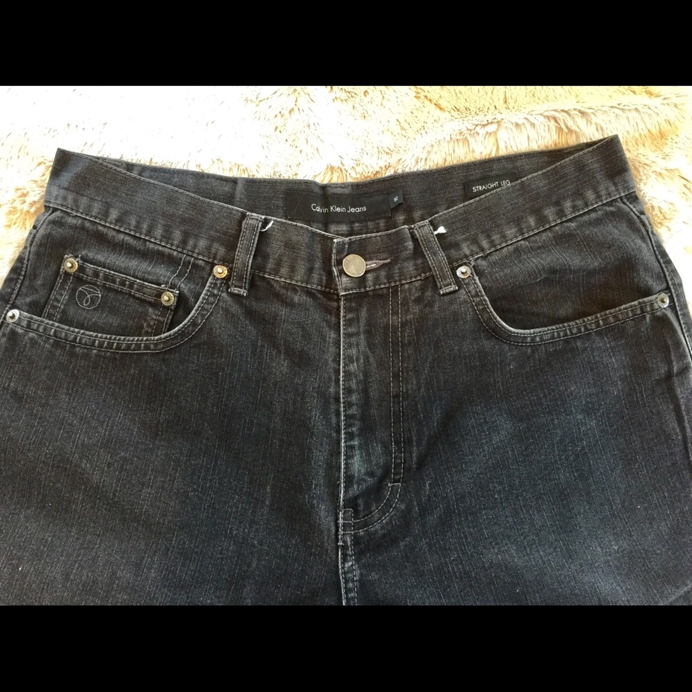 Calvin Klein Mens Black Distressed Straight Leg 32
